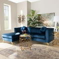 thumbnail image 6 of Baxton Studio Giselle Glam and Luxe Navy Blue Velvet Fabric Upholstered Mirrored Gold Finished Left Facing Sectional Sofa with Chaise, 6 of 14