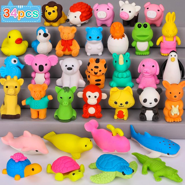 Gomas de borrar Moosia, paquete de 34 unidades, minirompecabezas 3D para niños