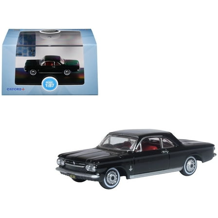 1963 Chevrolet Corvair Coupe Tuxedo Black with Red Interior  1/87 (HO) Scale Diecast Model Car by Oxford Diecast