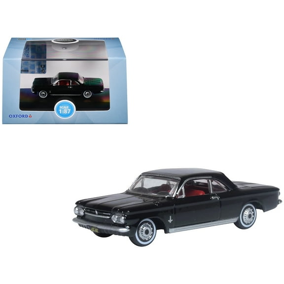 1963 Chevrolet Corvair Coupe Tuxedo Black with Red Interior  1/87 (HO) Scale Diecast Model Car by Oxford Diecast