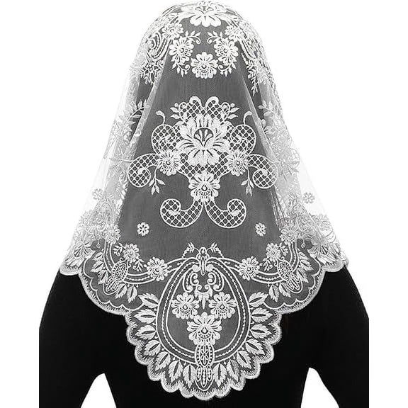 Bozidol Catholic Chapel Veil Spanish Mass Lace Mantilla Religious Orthodox Church Wedding Veil First Communion Scarf (White)