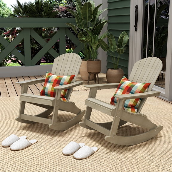 WestinTrends Tuscany HIPS Outdoor Rocking Adirondack Chair (Set of 2), Weathered Gray
