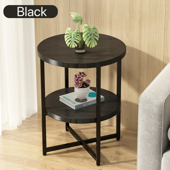 Small Round Side Table 2 Tiers Farmhouse End Table Accent Tables For Small Spaces Night Stands For Bedrooms Living Room Coffee Tables With Storage Shelf Black