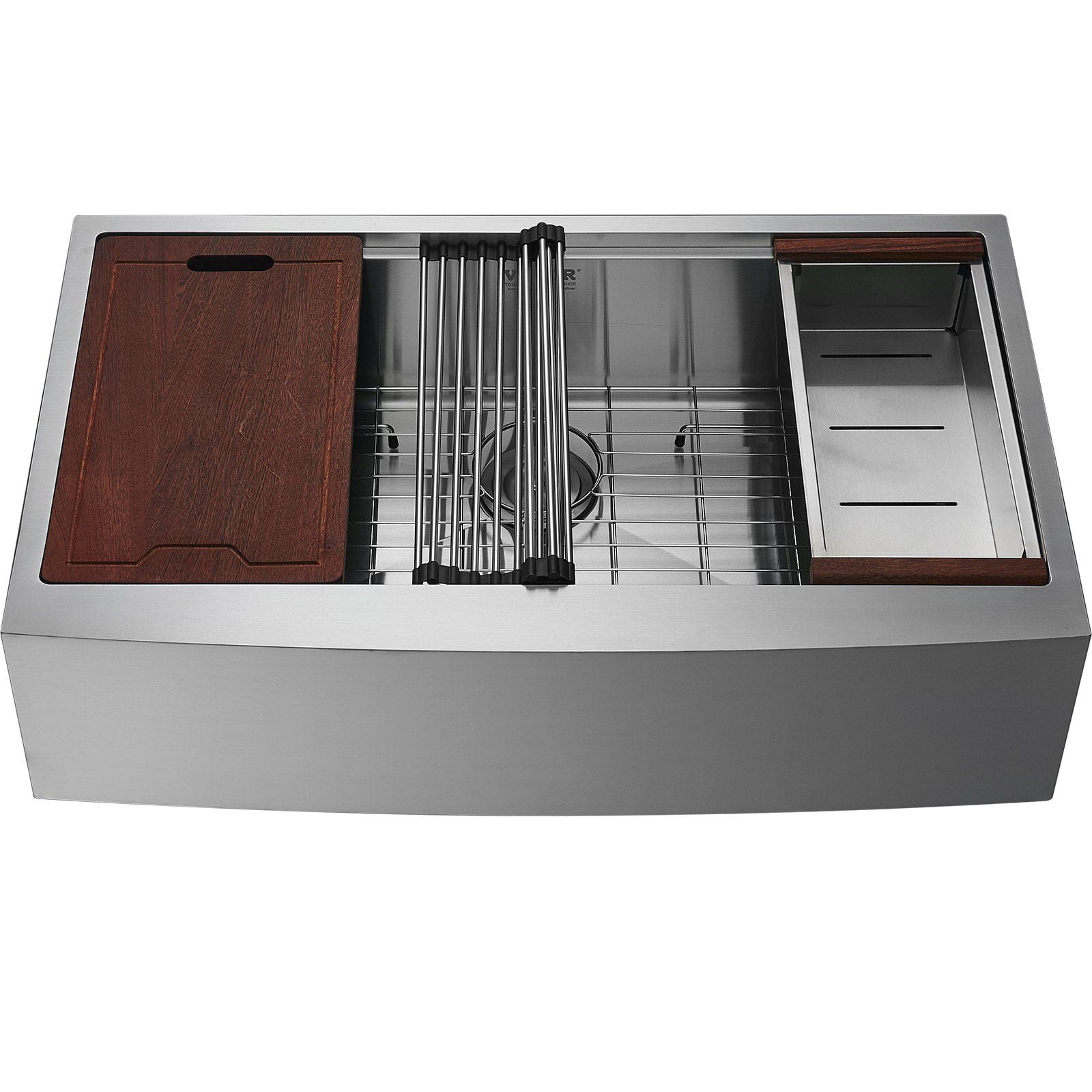 Workstation Prep Kitchen Sink, 30-inch Single Bowl 304 Stainless Steel Drop-In Farm Sink with Ledge & Accessories, for Household Dishwasher and Bar