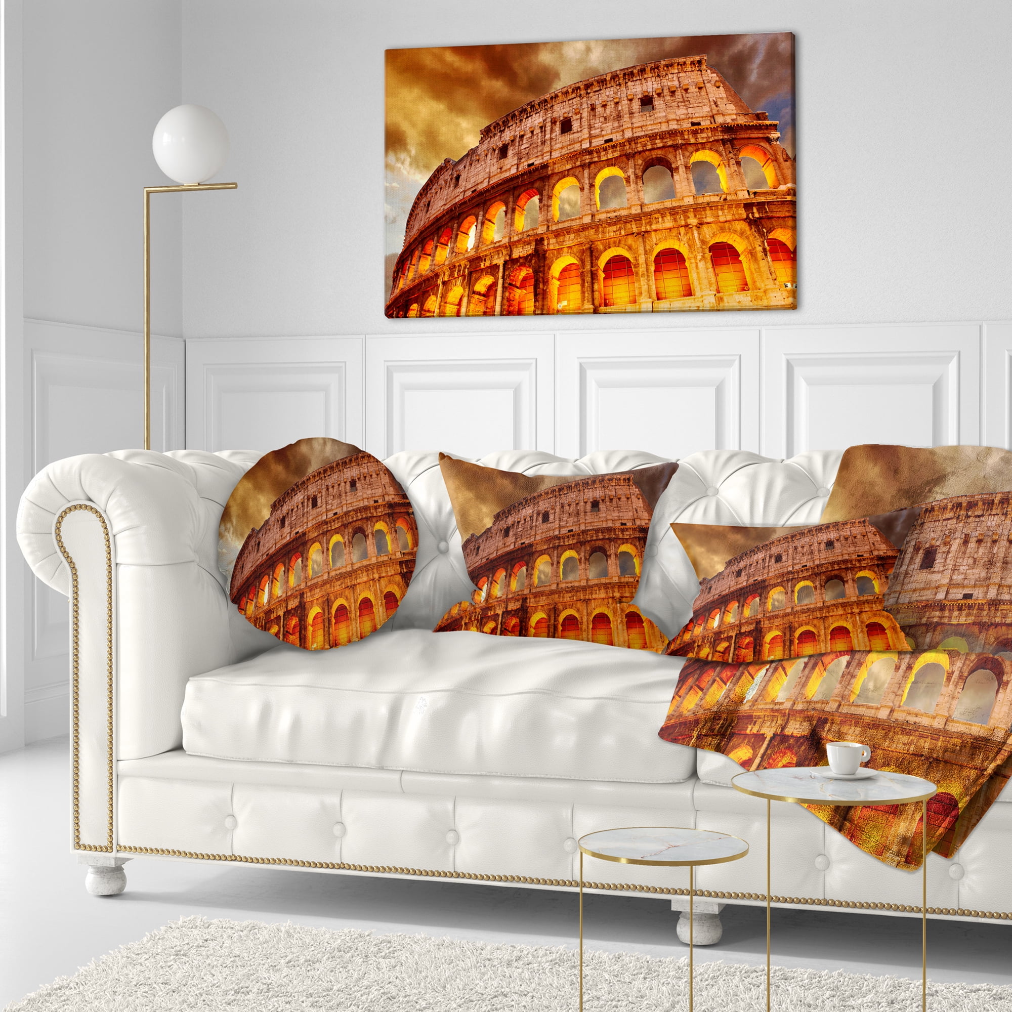 Designart Colosseum in Rome Landscape - Monumental Throw Pillow - 12x20