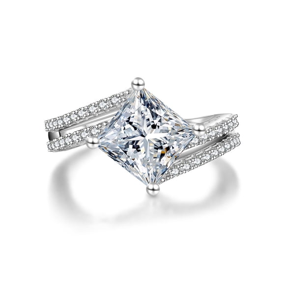3 Carat Twisted Moissanite Rings for Women D Color VVS1 Clarity Princess Cut Engagement Ring 925 Sterling Silver Promise Rings for Her Size 5-10