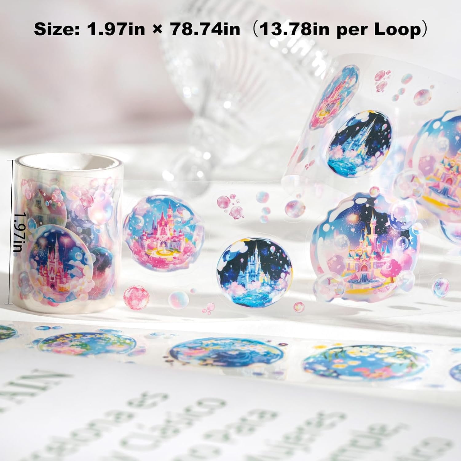 4 Rolls Bubble World PET Sticker Tape Set, Pre-Cut Bubble Scene Designs - Each Roll 1.97in x 78.74in for Scrapbook Journal Planner, DIY Crafts, Cards,  Wrap
