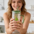 thumbnail image 3 of Bow Shaped Square Transparent Glass Cup With Lid Handle Suitable For And Girls Heat Coffee Cup Glass&Bottle, 3 of 5