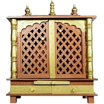 Jodhpur Handicrafts Wooden Home Temple/Pooja Mandir/Mandap with White Light (LXBXH 24X12X29 Inch, Copper and Golden)