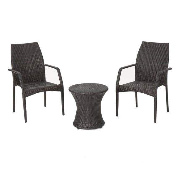 GDF Studio Estella Outdoor Wicker 3 Piece Stacking Chair Chat Set, Multibrown