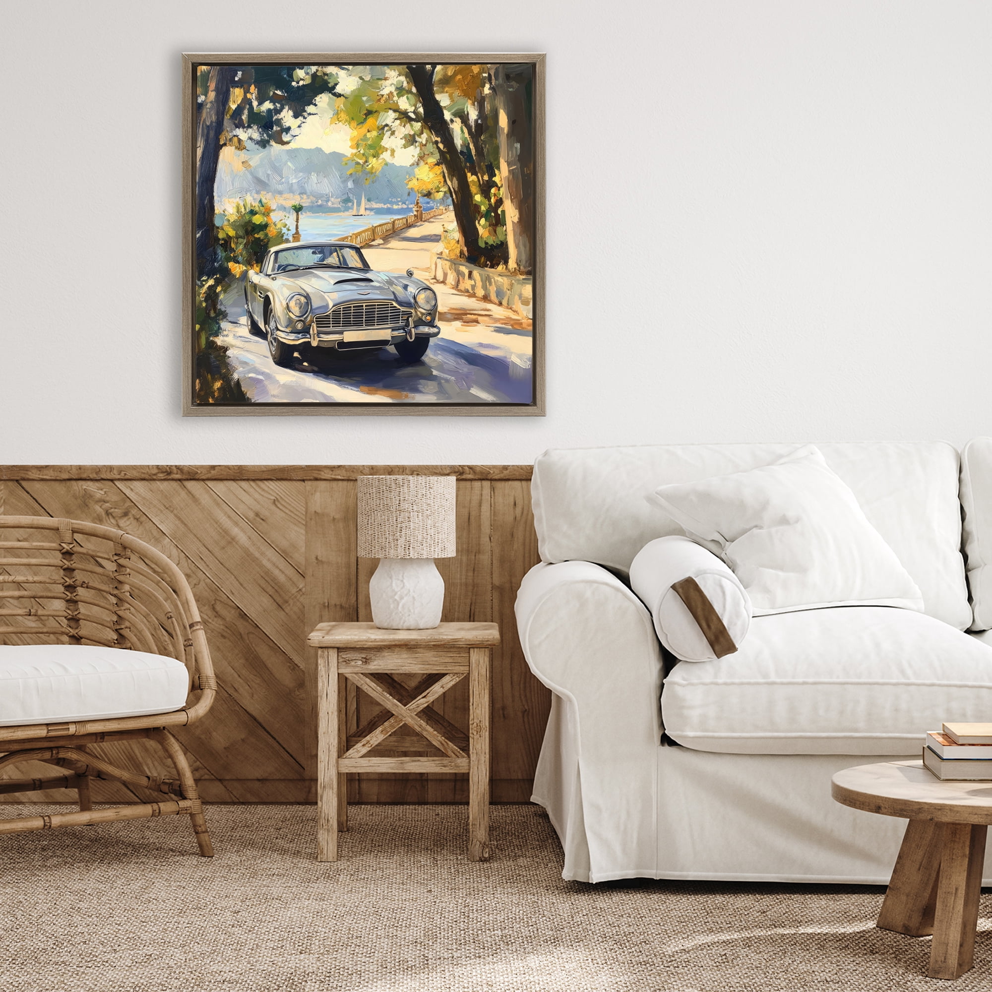 Stupell Industries Classic View of Seaside Drive Brown Framed Floater Canvas Wall Art, design by Creative Studio