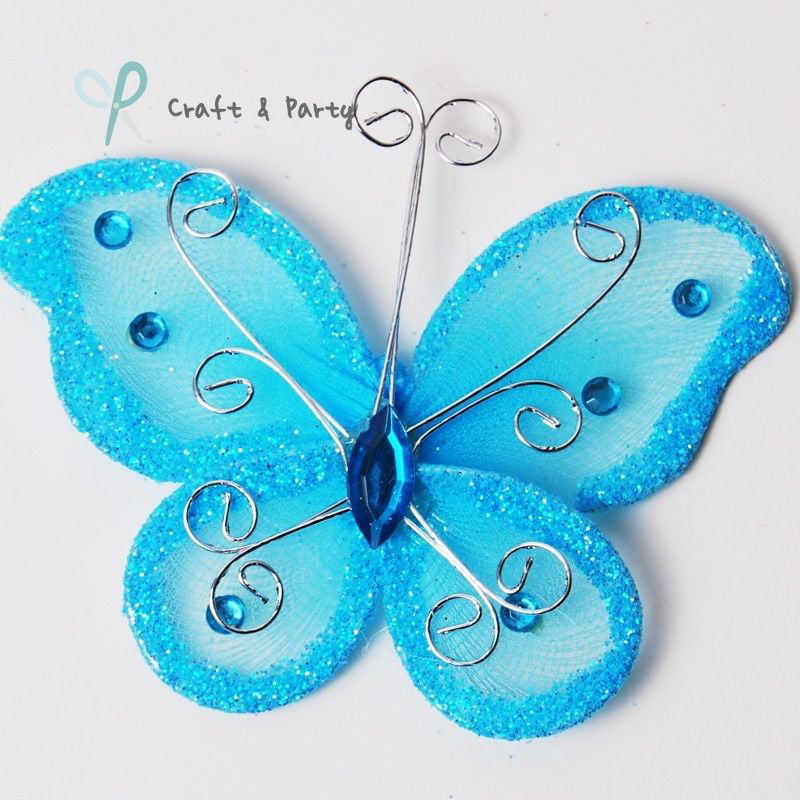 24 Sheer Glitter Butterflies Florist Cake Wedding Decoration Craft 