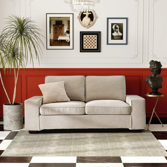 Chenille Loveseat Couch -71.3" Modern Design Sofa with Solid Wood, Metal Frame, Durable,Removable Back Cushion and Seat Cushion, Easy Cleaning(Beige)