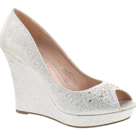 

De Blossom Womens Glitter Rhinestone Peep Toe Pump ALLE-1