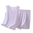 thumbnail image 1 of Icvfdpl Ensemble de Pyjamas d'Été pour Garçons, Col Rond Décontracté, Sans Manches, Couleur Unie, Shorts, Pyjama Taille Élastique, Usage Quotidien, Doux, 8-9 Ans, 1 of 2