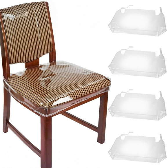 4 Pcs Plastic Chair Covers, Waterproof Dining Chair Seat Covers, Clear PVC Chair Covers for Dining, Protects Against Stains, Easy to Clean and Maintain, Fits Standard Chair Sizes