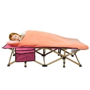 REDCAMP Folding Kids Cot for Sleeping with Sleeping Bag, Portable Toddler Cot Bed Child Travel Cot for Camping, Pink 53''x26''