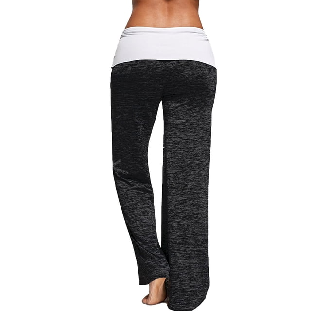 Yuarrent Pantalones holgados de Yoga de estilo informal para mujer de otoño, senderismo, correr, trotar, Fitness, pantalones de pierna ancha Uniforme atlético Negro SG