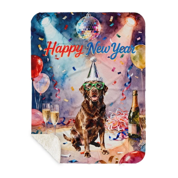 Happy New Year Chesapeake Bay Retriever Chills on Year-End Party Cozy Sherpa Blanket Chessie Dog Lover Warm Soft Throw Blanket - 12023