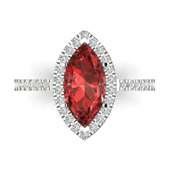 Halo Engagement Ring for Women - 2.38ct Natural Garnet in 18K White Gold Promise Ring