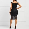 thumbnail image 2 of Vestido de mujer con encaje calado, vestido midi ajustado, sexy, con hombros descubiertos, escote en V, manga corta, vestido midi de fiesta de noche calado, 2 of 3