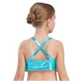 thumbnail image 4 of Nyeemya Girls 2 Piece Sequin Ballet Latin Jazz Dance Outfit Metallic Cross Back Cami Crop Top with Skirt Light Blue 6, 4 of 7