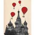 thumbnail image 3 of Fab Funky 15x18 Black Modern Framed Museum Art Print Titled - St Basils Cathedral and Red Hot Air Balloons, 3 of 5