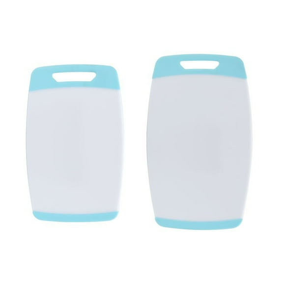 Farberware 2-piece Non-Slip Plastic Cutting Board Set with Aqua Trim, 8in X 12.75in and 9.75in X 16.25in
