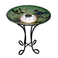 thumbnail image 2 of SOLAR LED FLORAL GLASS BIRD BATH WITH STAND - BLUE BIRD & PEACH BLOSSOM, 2 of 3