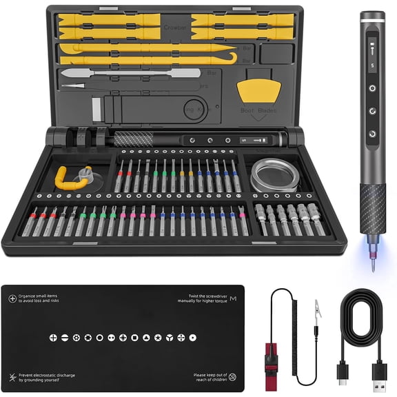 Mini Electric Screwdriver Set, 71-in-1, LED Light, 5 Torque Settings, Max 0.6 N·m, 42 Magnetic Bits, Repair Kit for Laptop, Phone