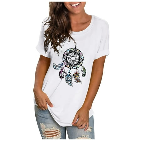 

Workout Tops for Women Flannel Shirts for Women Women s Fashion Printing Round Neck Loose Short Sleeve T Shirt Pullover Tops Blouse Cute Tops for Women Savings Clearance Tops for Women Black M