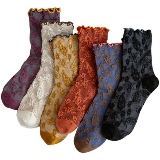 MesaSe Femmes Crew Chaussettes Vintage 6 Paires Rétro Chaussettes Brodées Chaussettes Robe pour les Filles