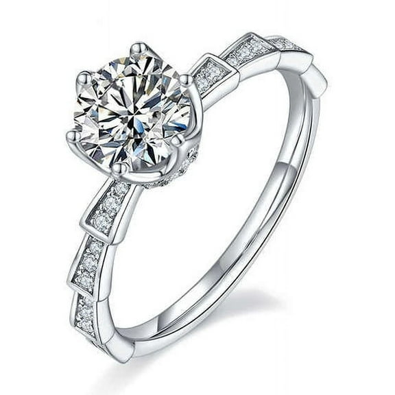Women's Solitaire With Accents Wedding Ring 1.8 Ct Round Brilliant Cut Diamond 14K White Gold Over