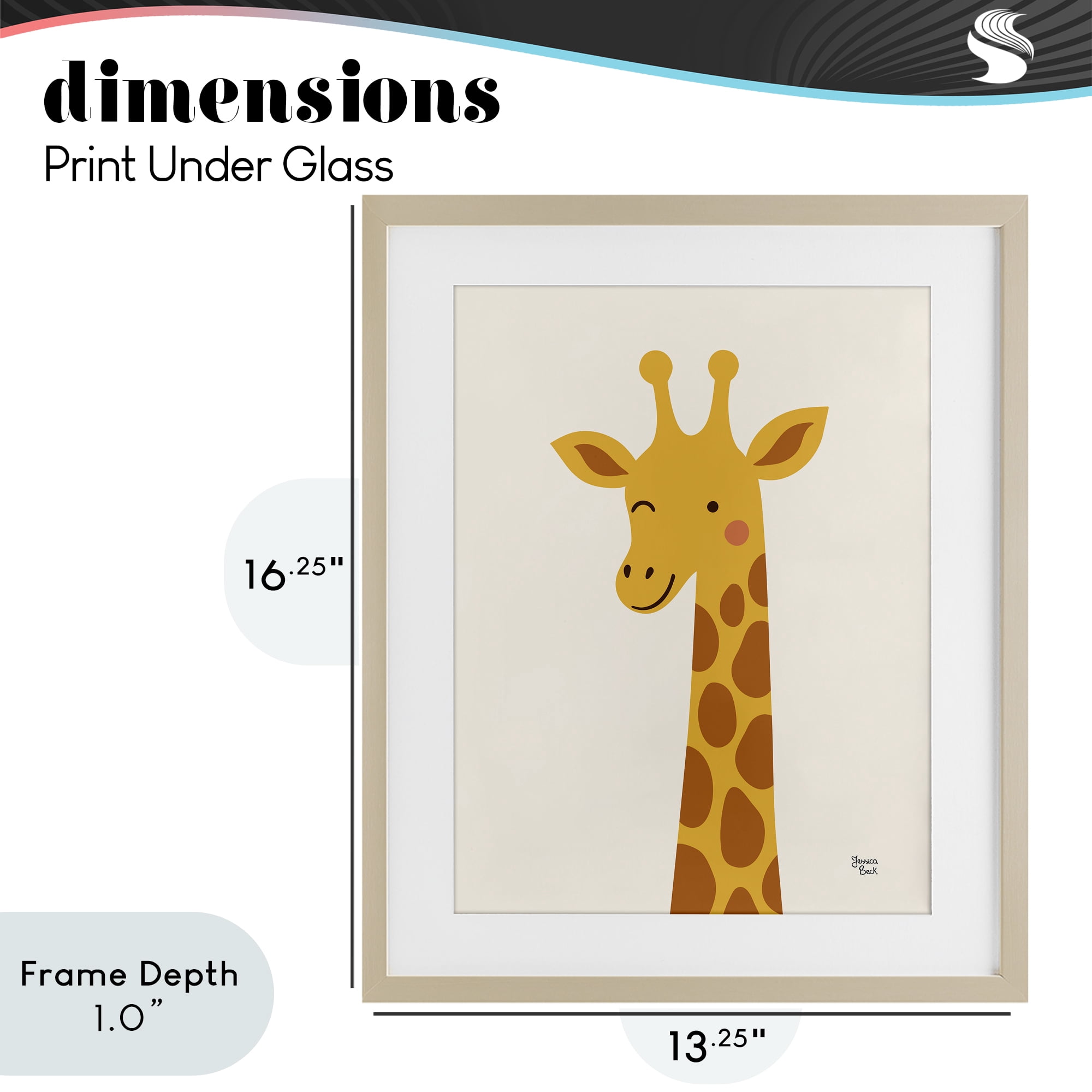 Stupell Industries Winky Giraffe Portrait Birch Framed Print Under Glass, design by Jessica Beck