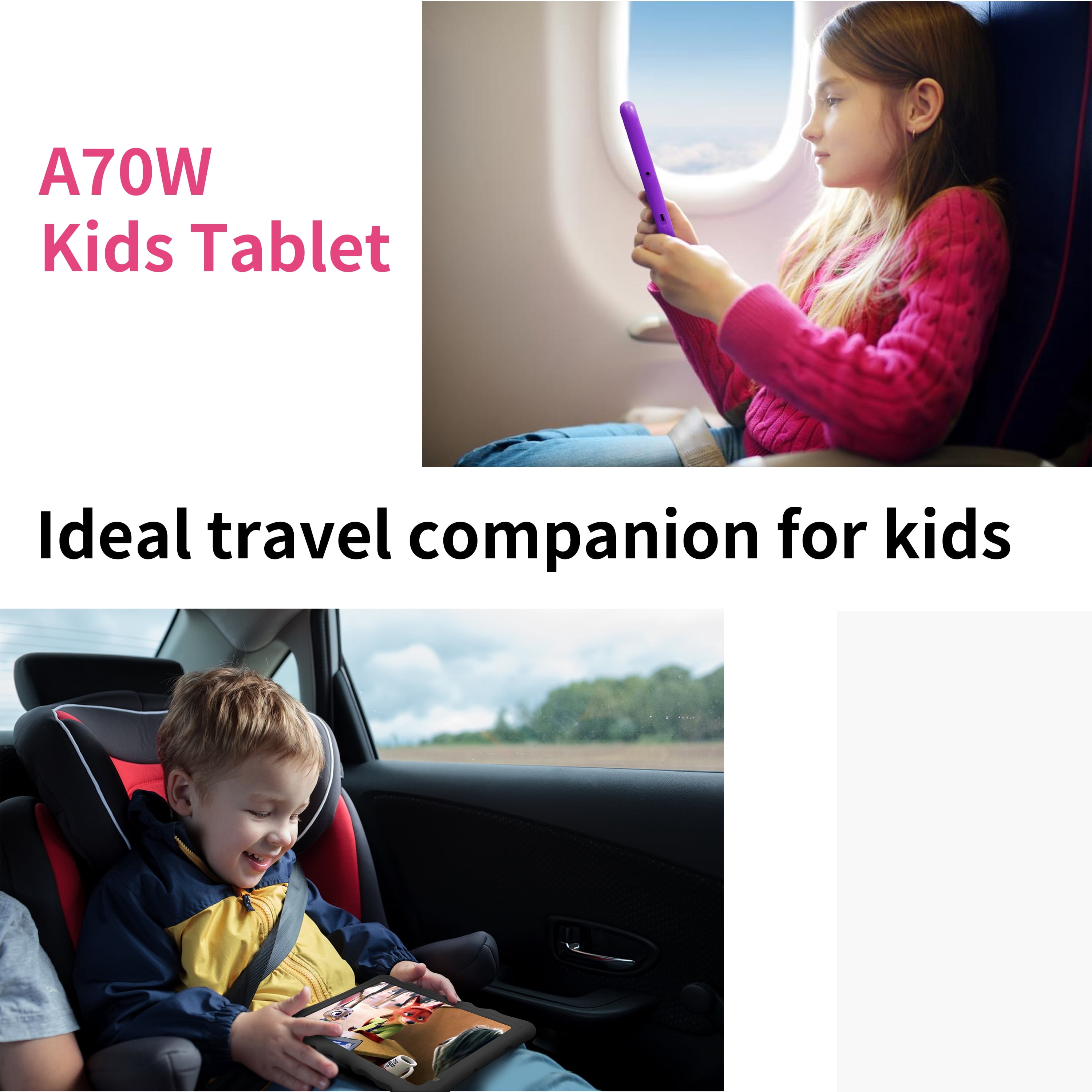 BYYBUO A70W 10.1 in Kids Parental Controls Tablet, 64GB, Android 13, Wi-Fi Bluetooth, Pink