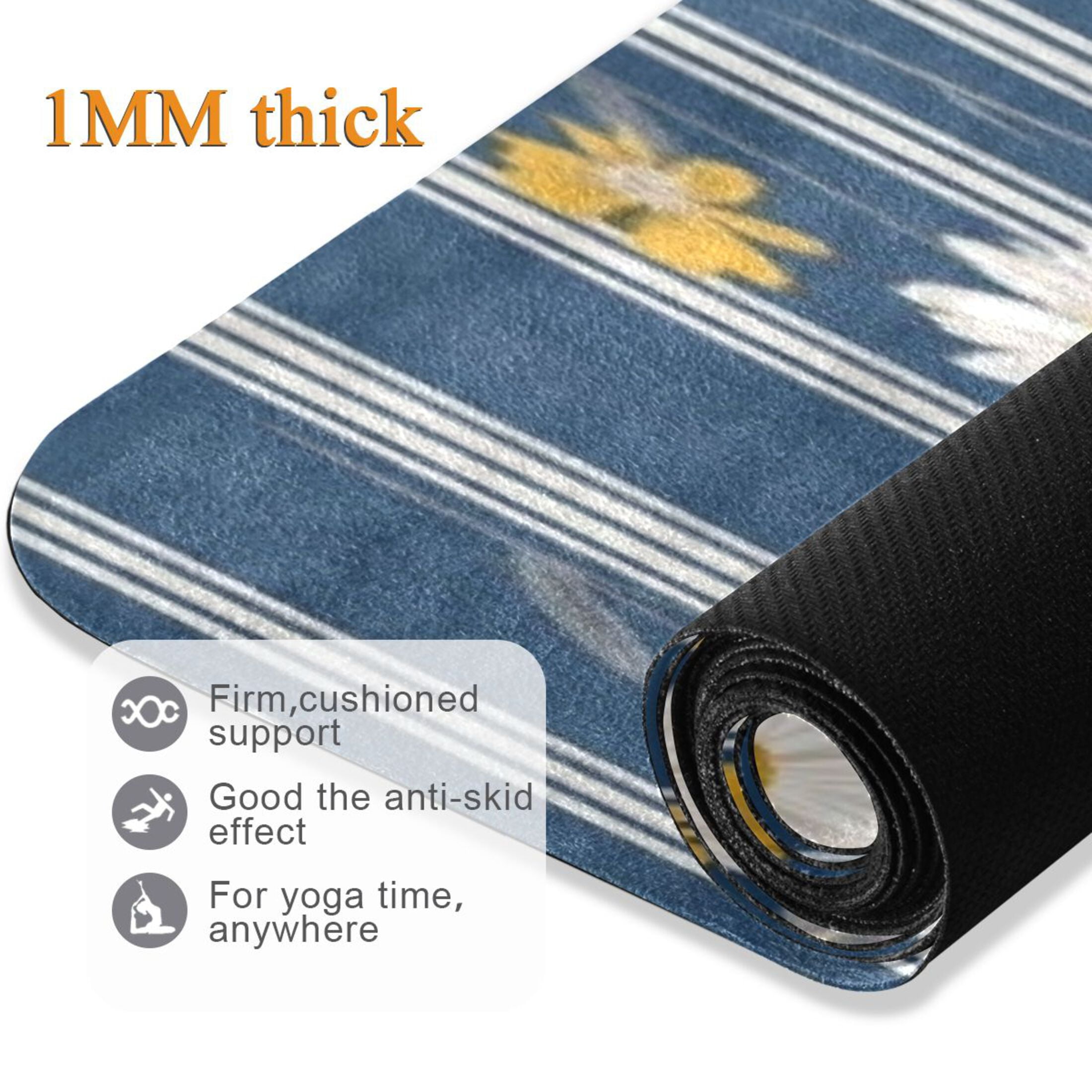 BZSMCE Yoga Mat Women Fitness Mat Stripe White Daisy Pattern