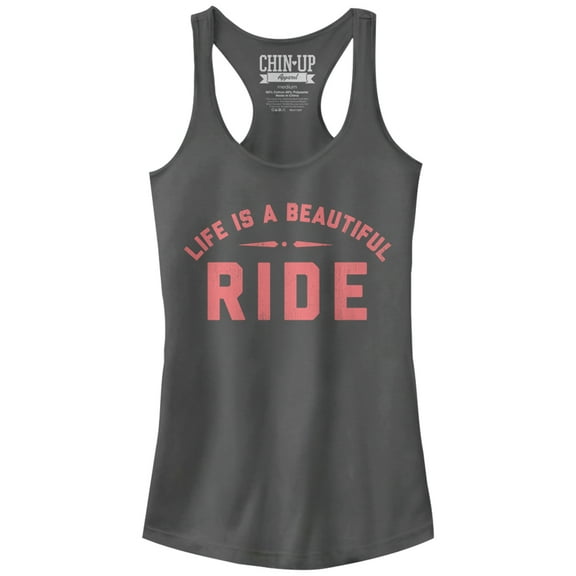 Junior's CHIN UP Life is a Beautiful Ride Racerback Tank Top Charcoal 2X Large