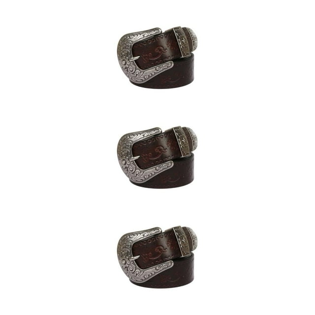 kurtrusly Trendy PU Leather Belt For Fashionable Outfits Embossed Pattern And Convenient Small round coffee 105cm 3Set