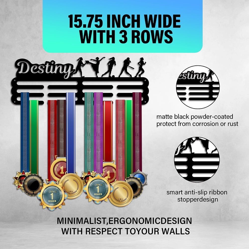 Black Sports Medal Hanger Display Women's Sports Medal Hook 4 Lines Sport Award Rack Wall Mount Metal Frame