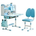 thumbnail image 4 of AurumEdge Kids Study Desk Chair Set, Ergonomic Desk Chair with Book Stand, Height Adjustable Children School Study Table Chair Set with Sitting Corrector, Foot Pedal, Partition Design (Blue), 4 of 12