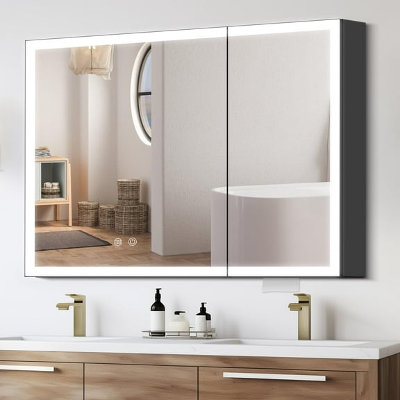 Caulitar 35 Inch Bathroom Mirror Cabinet Lighted Medicine Cabinet with Adjustable LED Light
