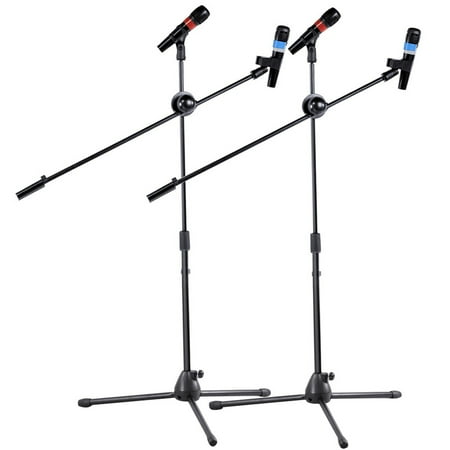 - 2 Pcs Dual Microphone Stand Boom Arm Holder & Mic Clip Stage Studio Tripod