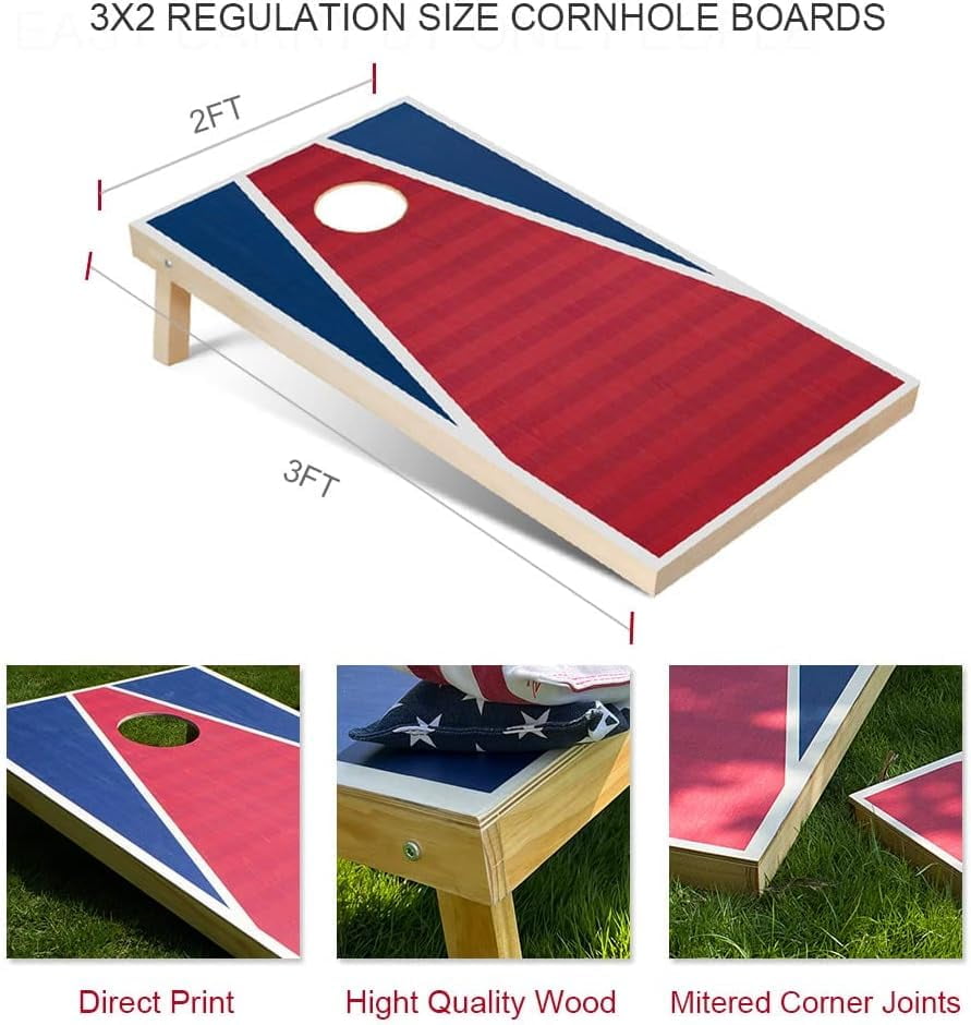 Wakefa Cornhole Set, 3'x 2'Corn Hole Boards Set, Solid Wood Cornhole Game Outdoor Set, Corn Holes Outdoor Game, Corn Hole Sets with Bags Regulation Size, Perfect for Lawn, Backyard, Beach, Park