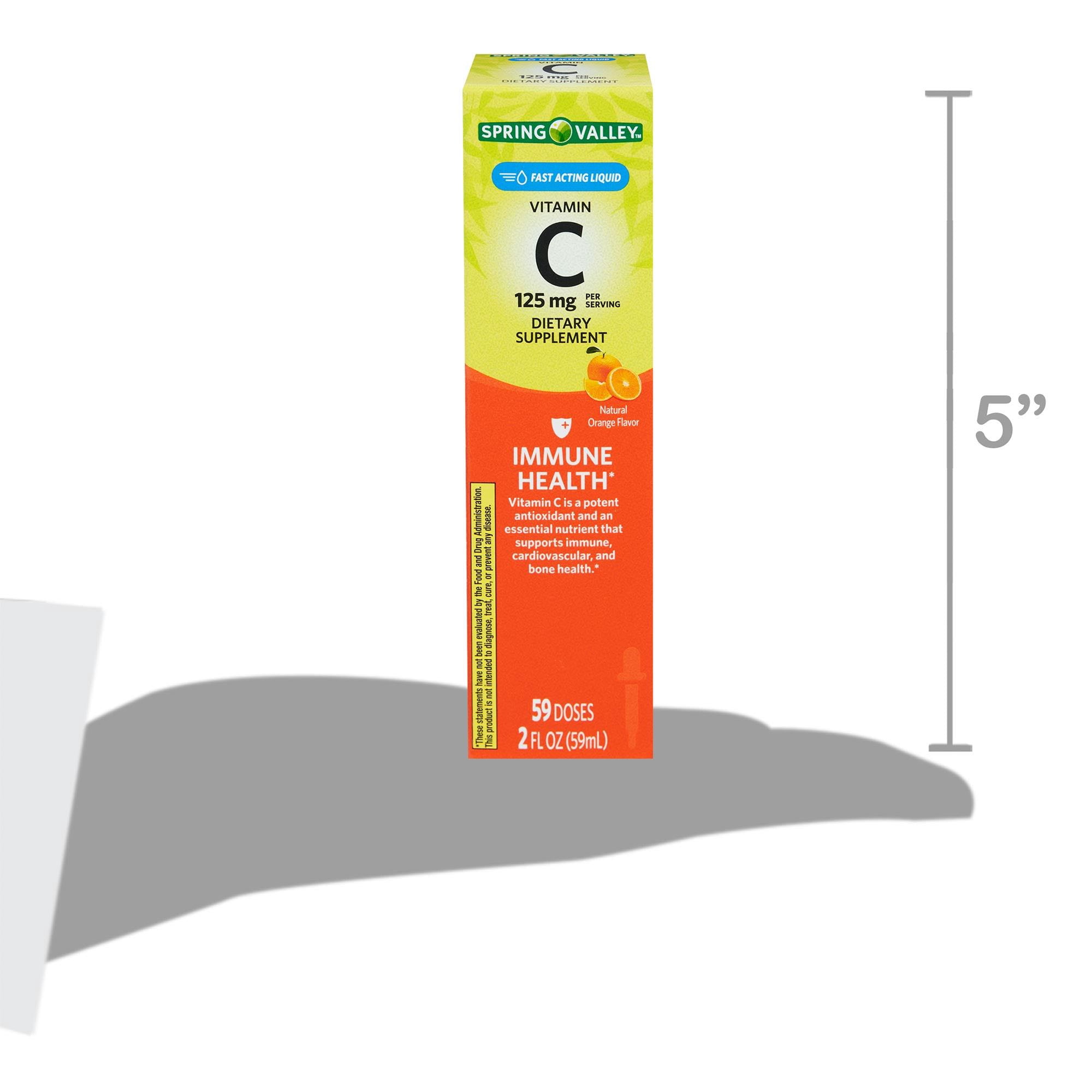 Spring Valley Liquid Vitamin C, Immune Health, 125mg, Orange Flavor, 2 fl oz