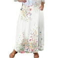 thumbnail image 2 of Cavosen Womens Midi Skirts Elastic Waistband Floral Print Casual Skirts Elegant Lightweight Flowy Fashion Calf Length Skirts with Pocket Work Loose Fall Winter Clothes White, 2 of 5
