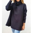thumbnail image 2 of Turtleneck Sweater Mid Length Batwing Sleeve Slit Hem Tunic Pullover Sweaters Winter Tops Women Clothing, 2 of 10