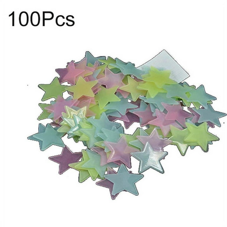 Farfi 100Pcs 3D Stars Glow In The Dark Ceiling Wall Stickers Cute