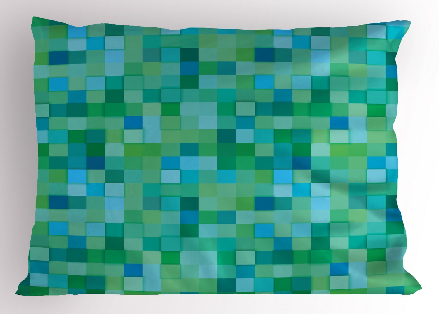 Teal Pillow Sham 3D Cube Pattern Abstract Squares Vibrant Colored