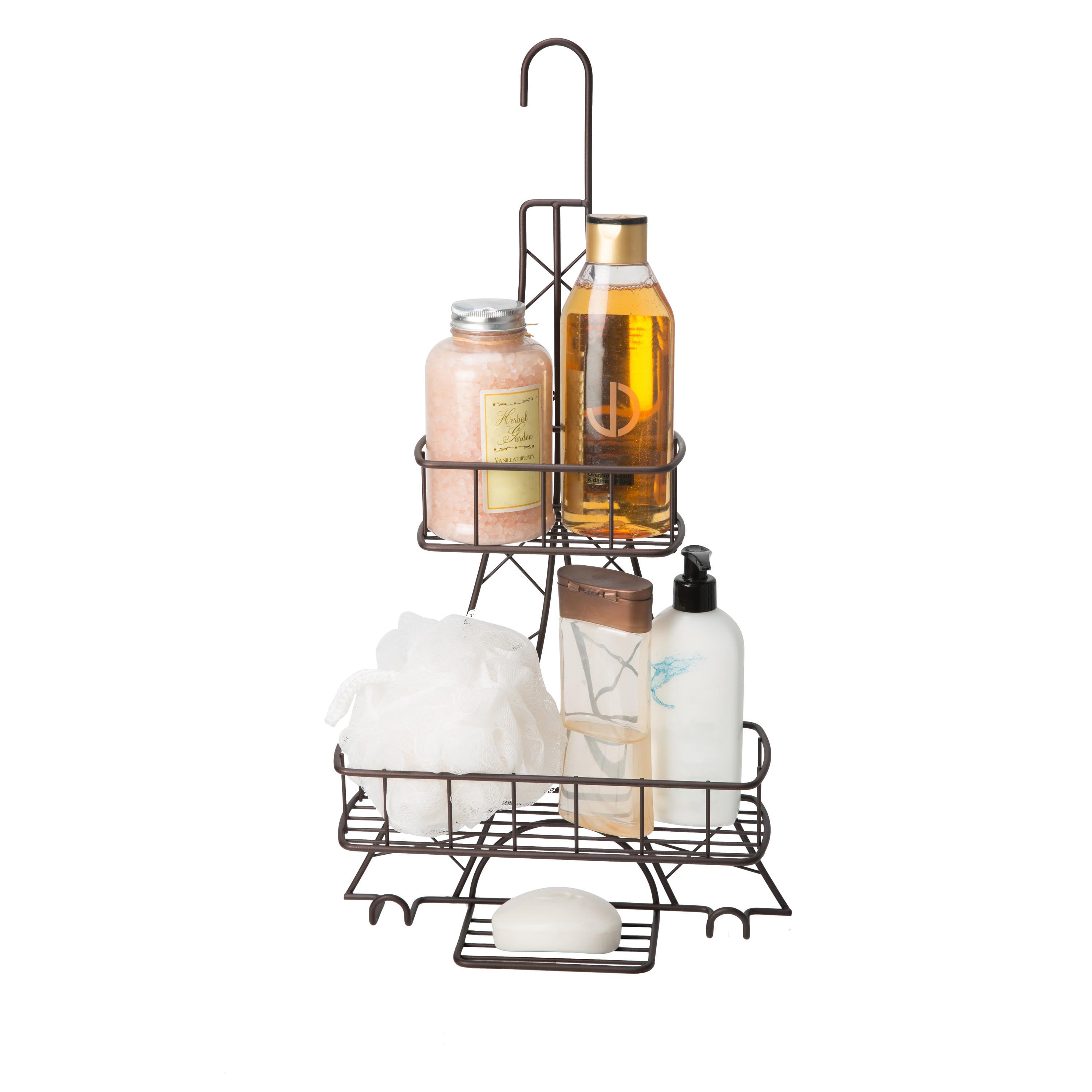 ELLE Paris Ville Des Lumieres Collection 2 Shelf Eiffel Tower Shower Caddy, Metal Bronze