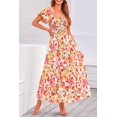 thumbnail image 2 of Vestido PRETTYGARDEN Floral Naranja con Fruncido y Volantes Midi Talle S, 2 of 8